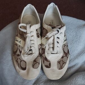 Coach Tan and Cream Monogram Sneakers